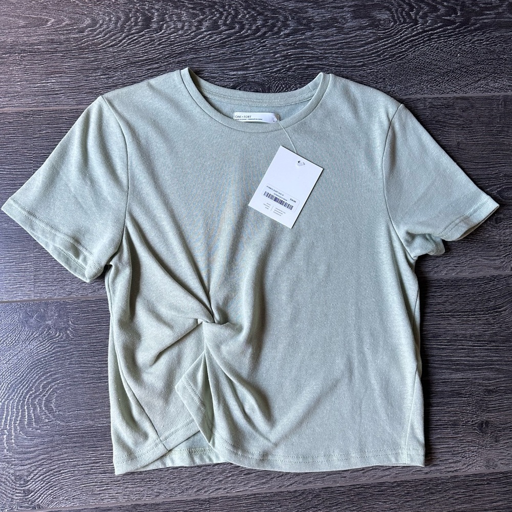 OAK + FORT Light Green Twist Detail Tee